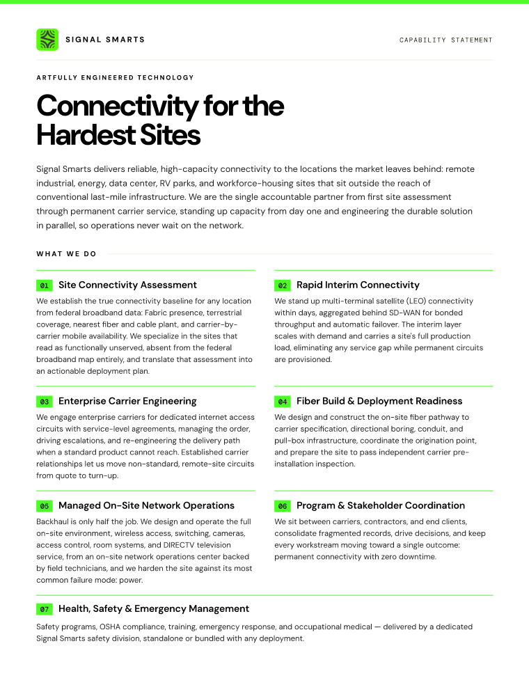 Signal Smarts Capability Statement — page one preview